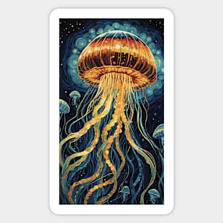 Starry Night's Glow: Van Gogh-Inspired Luminescent Jellyfish Sticker